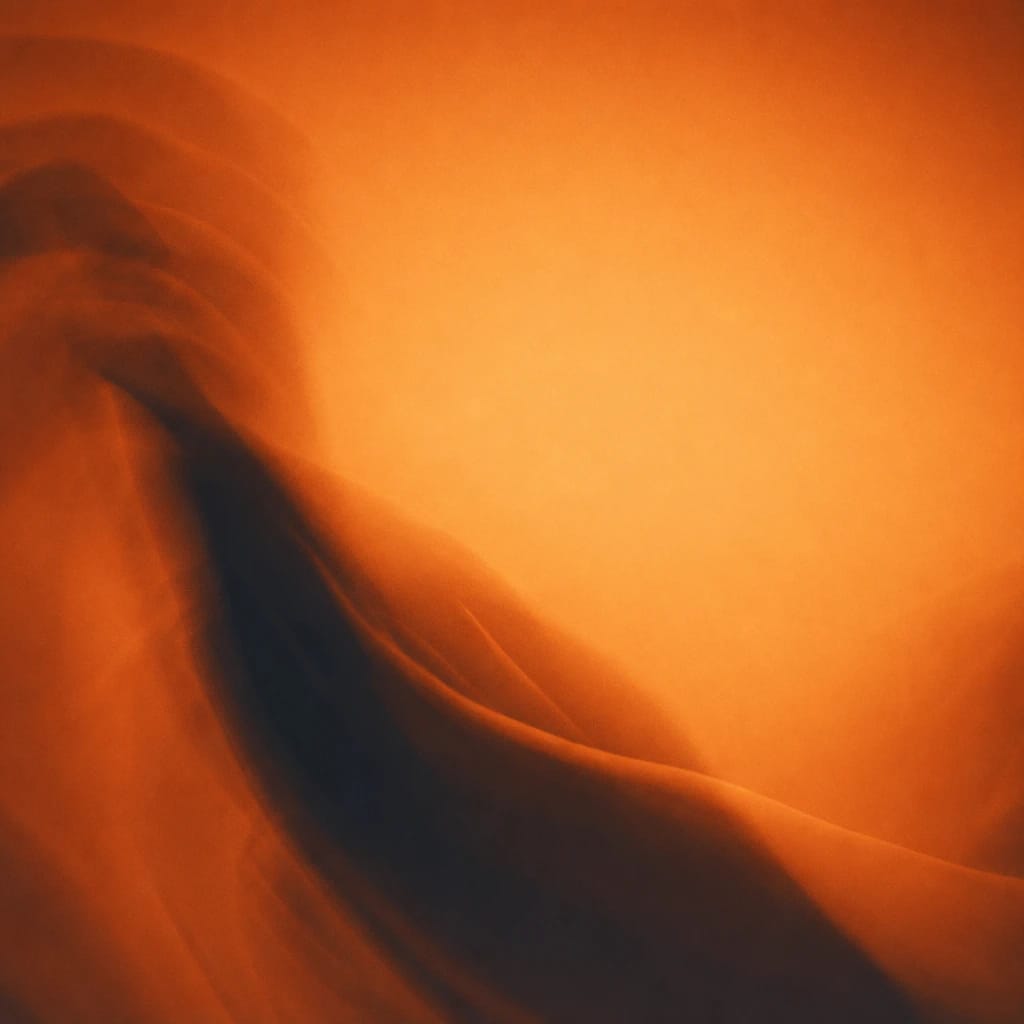 Stylized scene featuring a cropped silhouette of a dancer mid-twist, hip accentuated by movement blur, rendered in burnt orange #C94A18