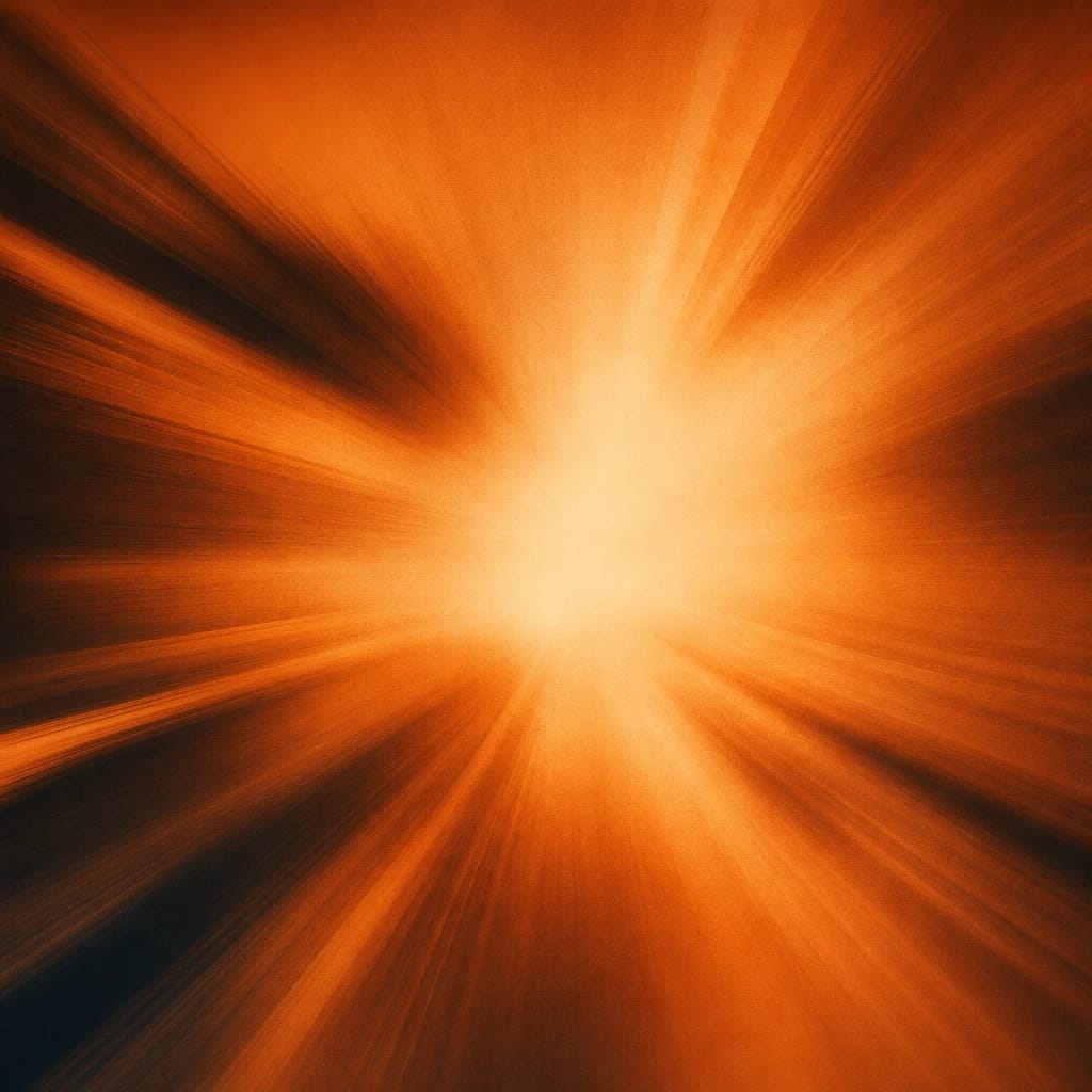 Stylized scene featuring a burst of blurred, overlapping motion lines radiating outward, rendered in burnt orange #C94A18