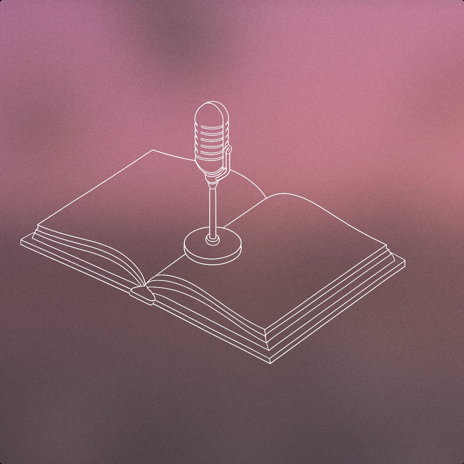 Cover of open book with a single standing microphone placed at its center for Audiobook narrator voice library